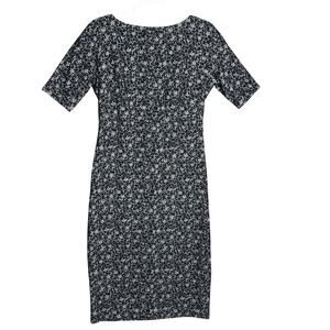 Maggy London Sz 6 Burnout Micro Floral Print Midi‎ Sheath Dress Stretchy Navy